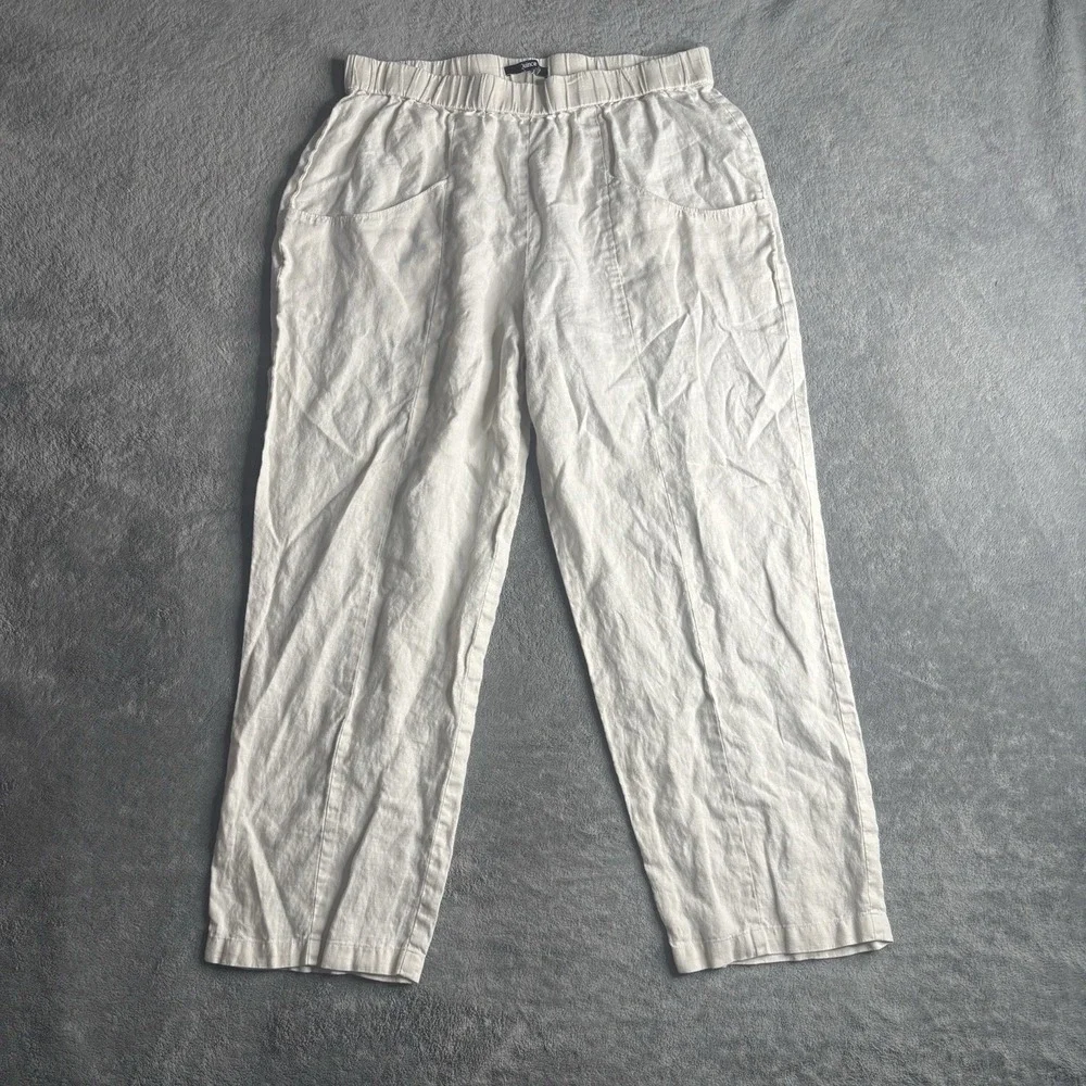 Quince 100% European Linen Wide Leg Loose Pants Flax/Beige Elastic *Large*